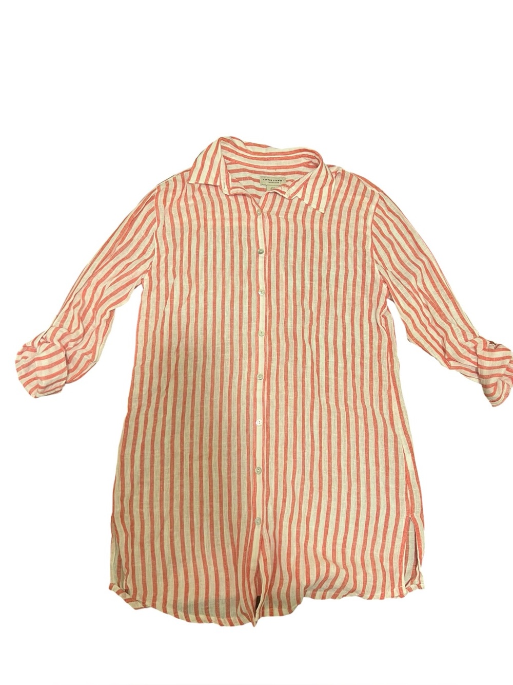 Martha Stewart Collection Striped Button-Down Tunic Shirt Red White M